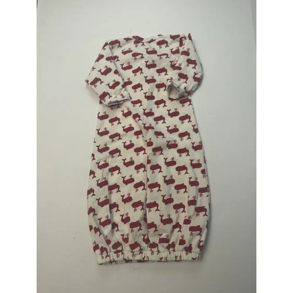 Kate Quinn Whale Print Baby Gown Sleeper 3-6M Organic Cotton